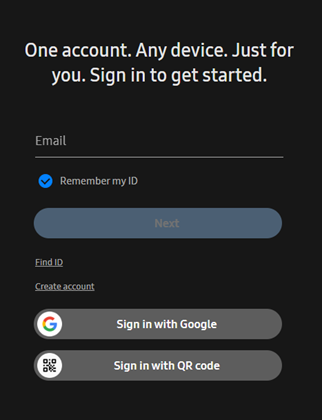 The Samsung account login interface used for SmartThings hub enrollment.