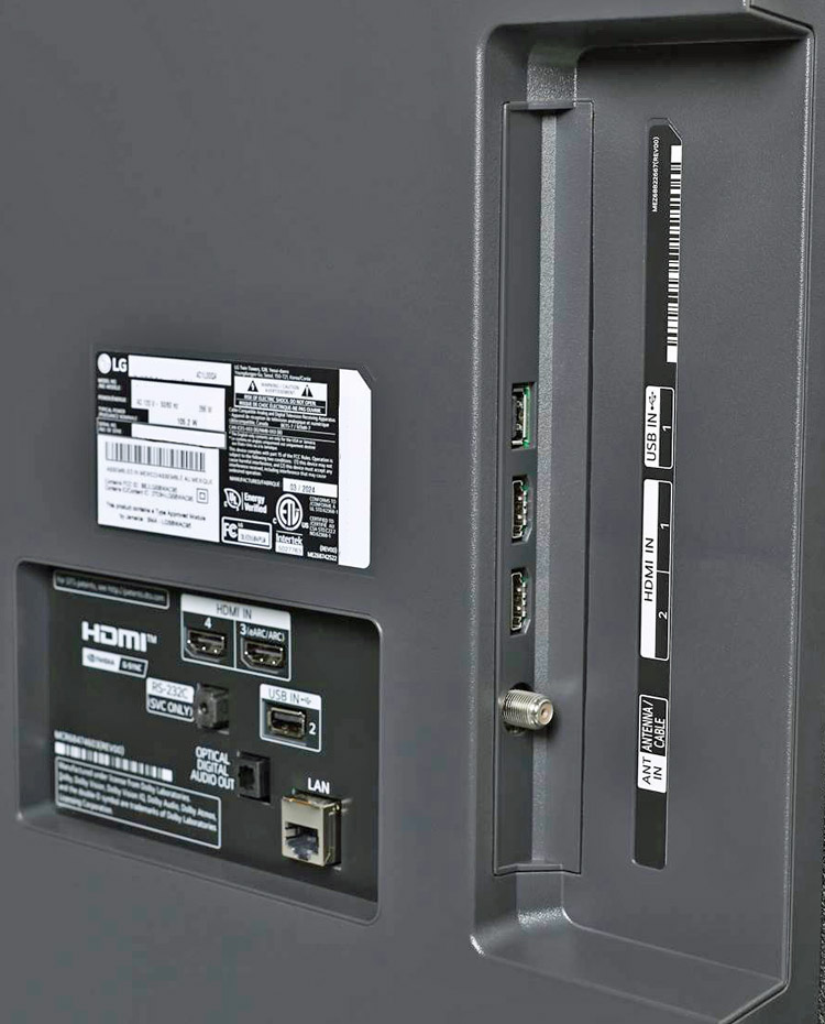 Close-up of the four HDMI 2.1 ports on the side of the LG B4 OLED TV.