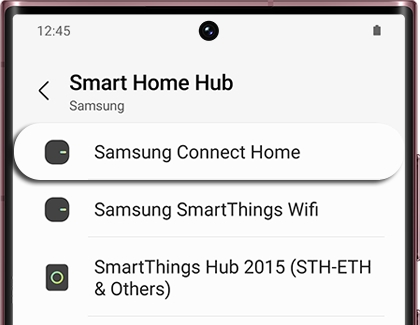 Step-by-step setup screen for a Samsung Connect Home device in the mobile app.