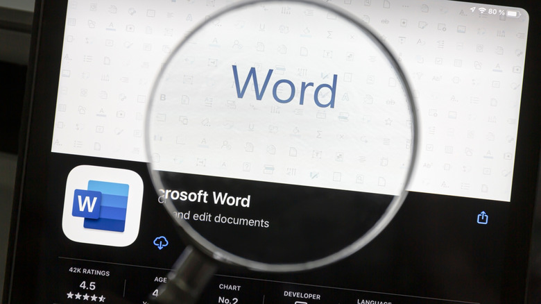 A smartphone screen displaying the Microsoft Word logo in an application store.