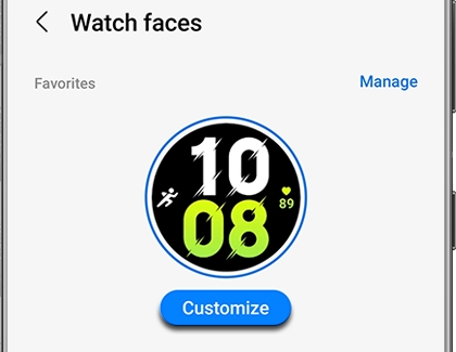 A smartphone running the Galaxy Wearable app showing the watch face customization interface.