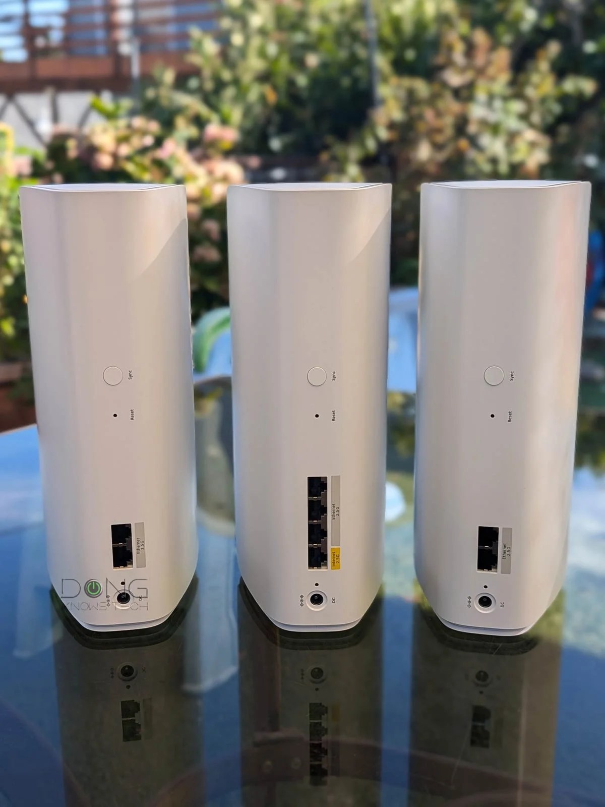 Detailed view of the back panel of the Orbi 770 showing the 10GbE internet port and LAN ports.