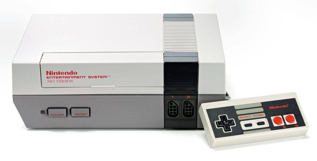 The Nintendo Entertainment System console and its classic rectangular controller.