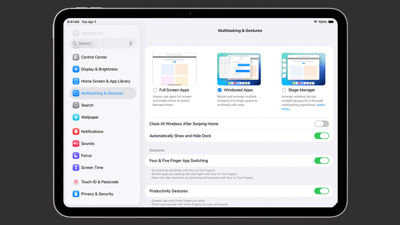 Diagram showing various multitasking modes available on iPadOS.