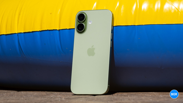 The rear aluminum and glass panel of an iPhone 17 in a soft matte finish.
