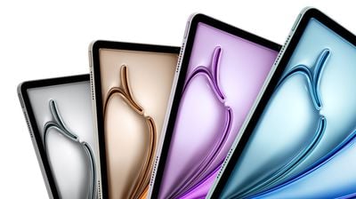 Four iPad Air M3 units arranged to show the different available colors.