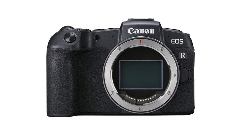 A Canon EOS RP full-frame mirrorless camera body.