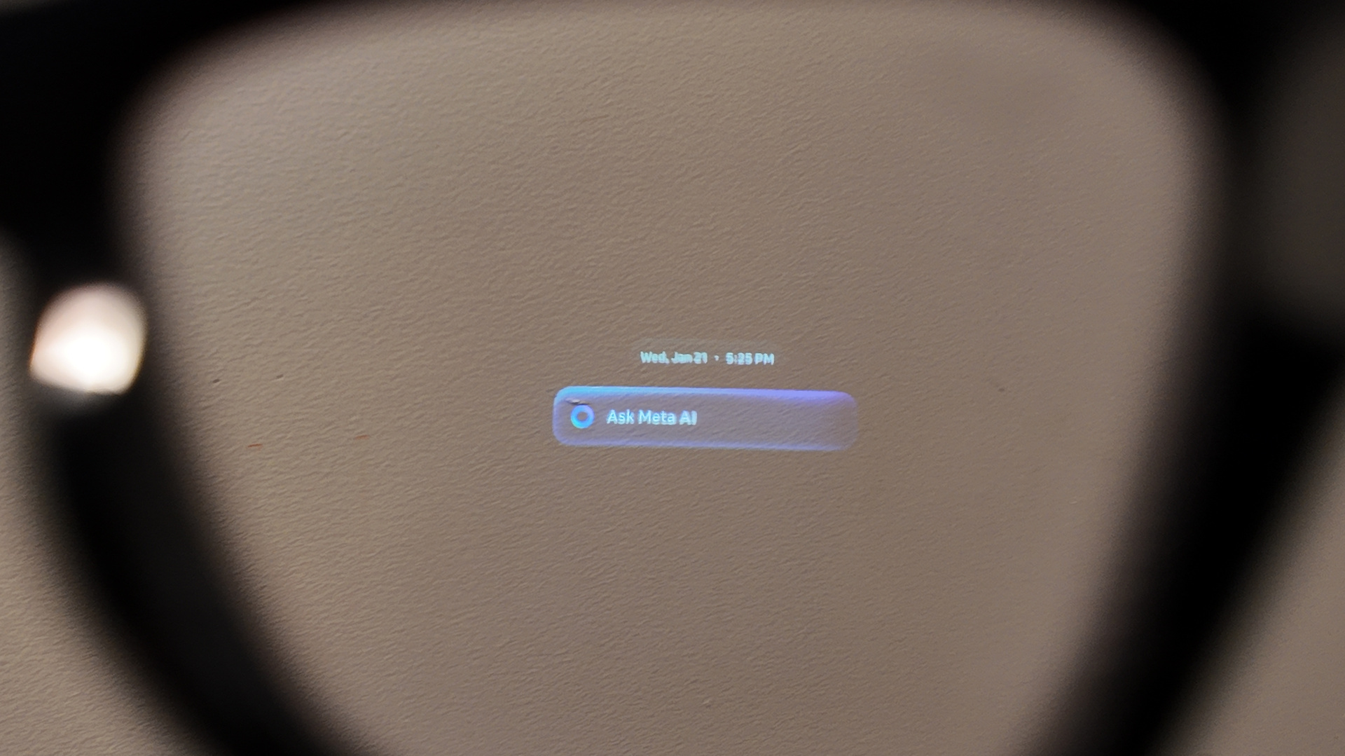 The Meta AI visual menu system as seen through the heads-up display of the smart glasses.