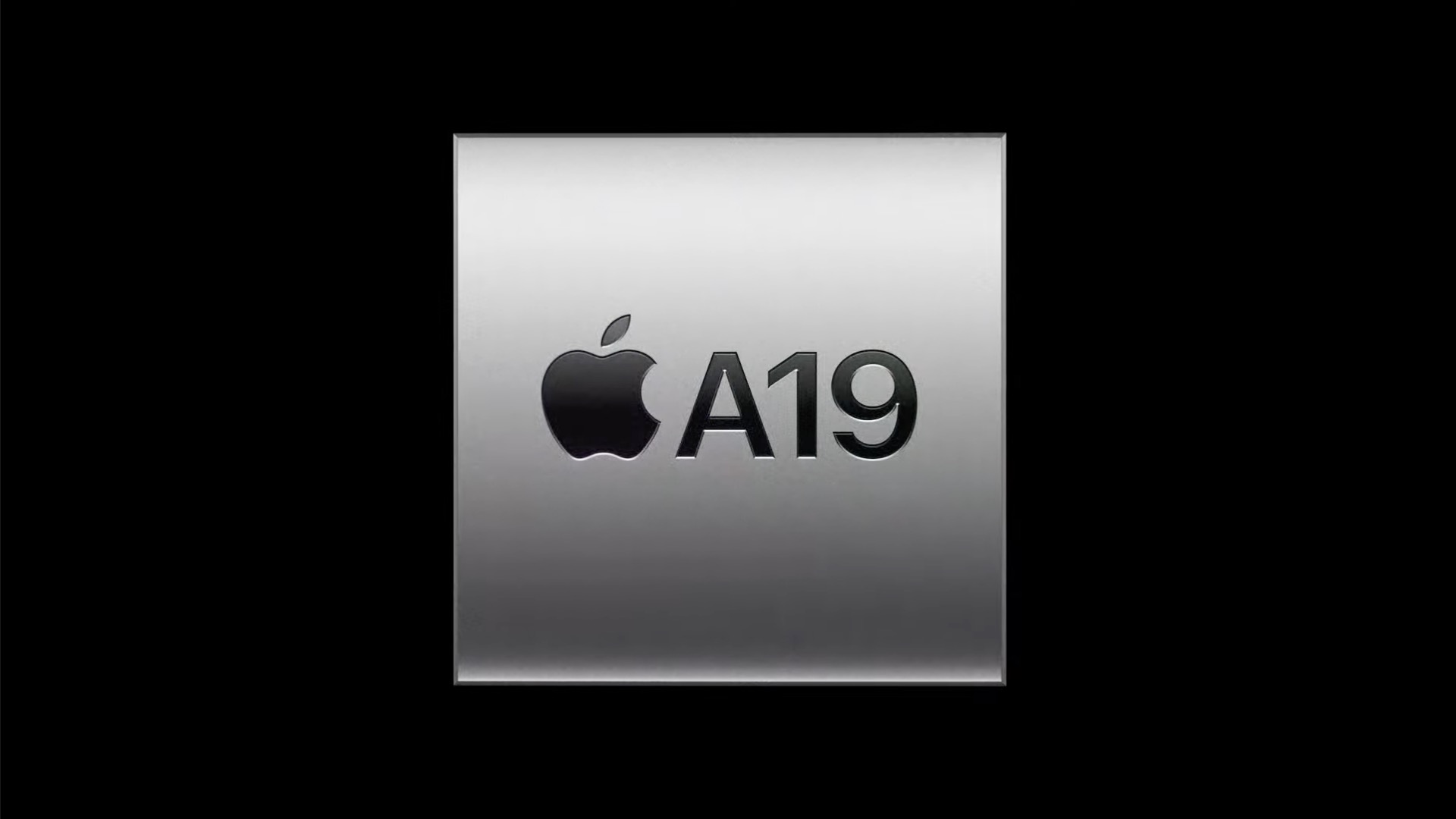 Close-up render of the Apple A19 processor chip.