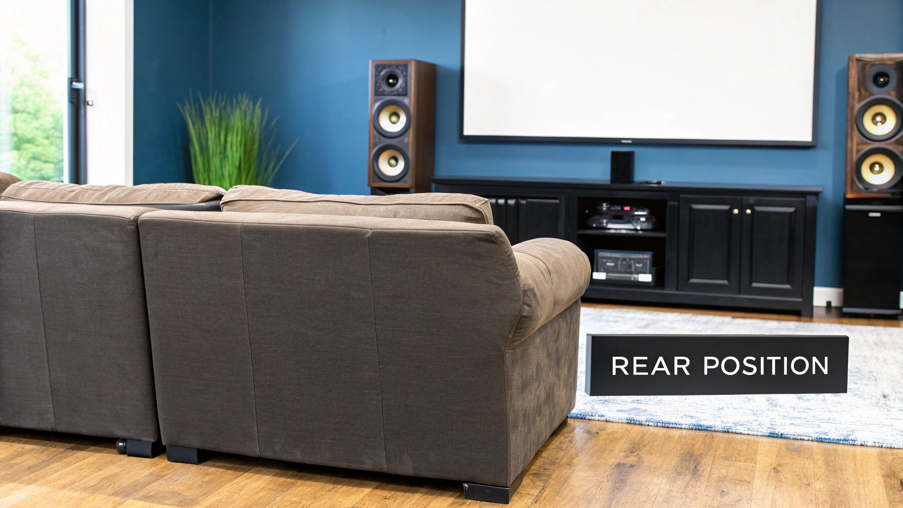 Top-down diagram showing the degree-based angles for a 7.1 surround sound speaker configuration.