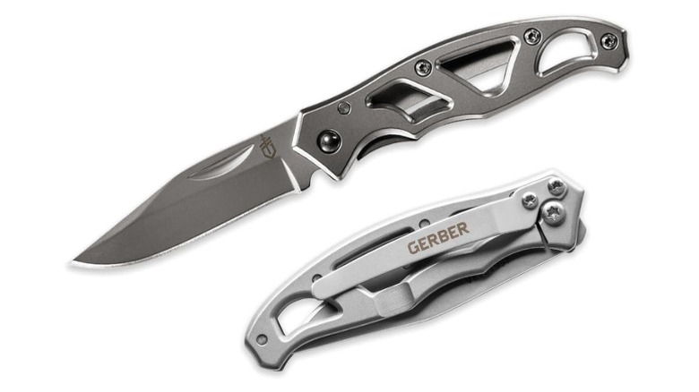The Gerber Paraframe shown in both its open deployed position and its folded compact state.