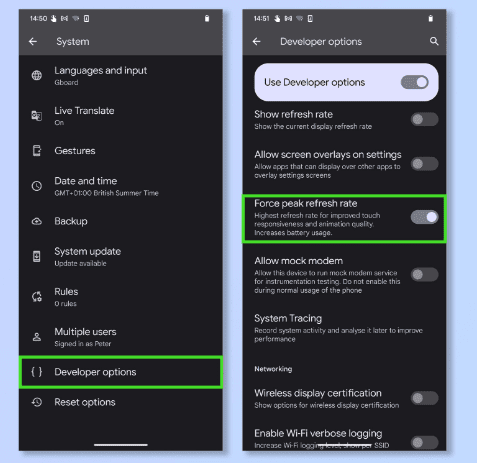Screenshot of the standard Android system settings menu.