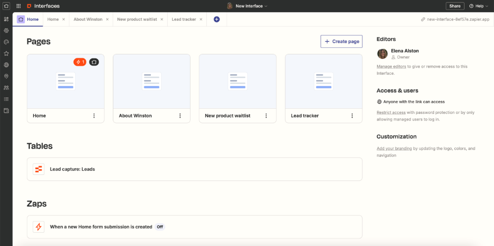 Zapier dashboard showing an automated workflow connecting different productivity apps.