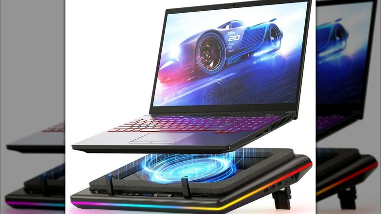 Llano RGB laptop cooling pad featuring a large central fan and customizable lighting effects.