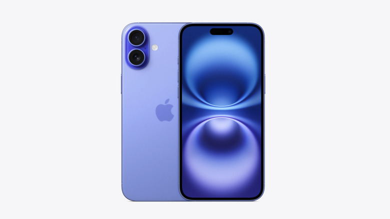 An iPhone 16 Plus in a light teal color shown from the front and back.