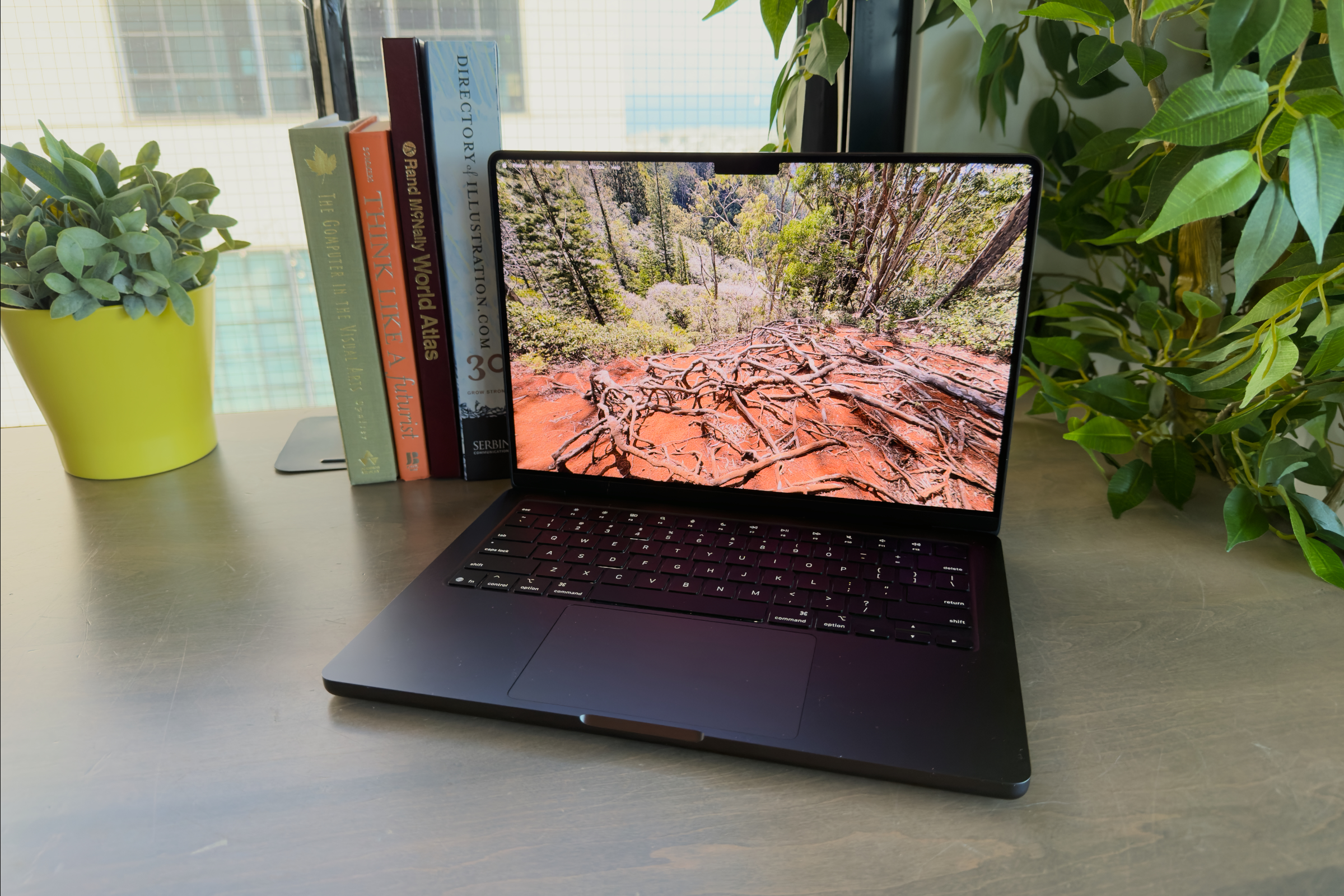 The 14-inch MacBook Pro M5 model showing its Liquid Retina XDR display.