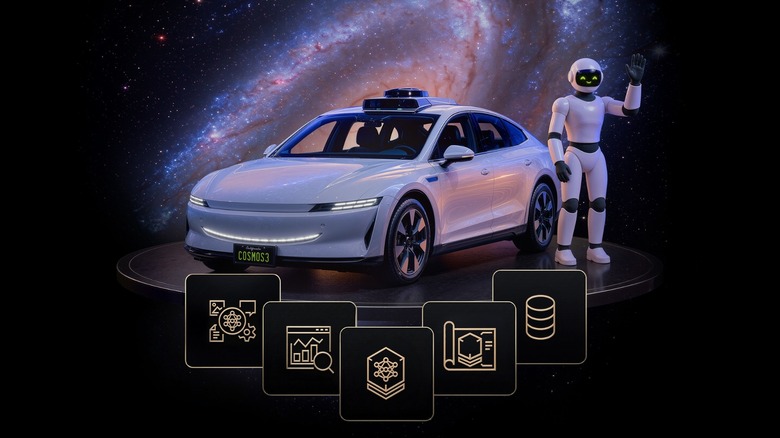 Artistic rendering showing the Cosmos 3 system connecting robots and autonomous transport