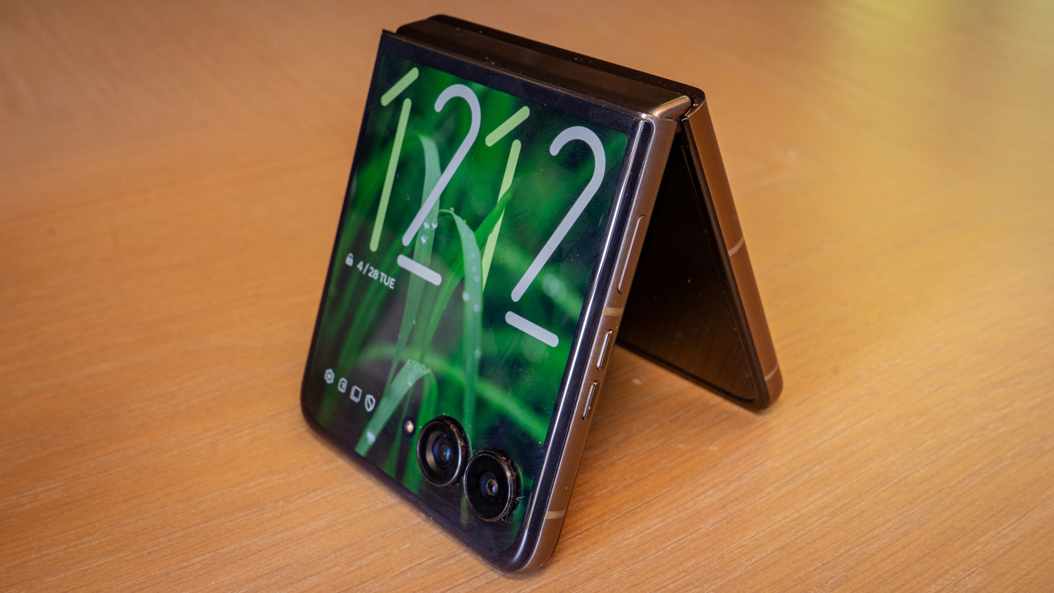 Close-up detail of the Motorola Razr Ultra's premium textured backing.