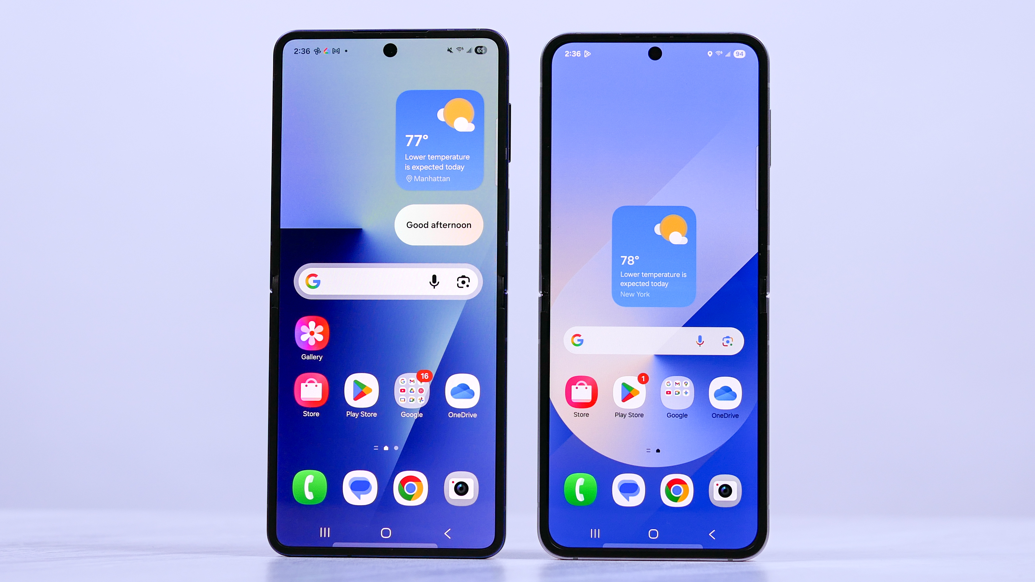 Galaxy Z Flip 7 and Z Flip 6 main displays side by side.