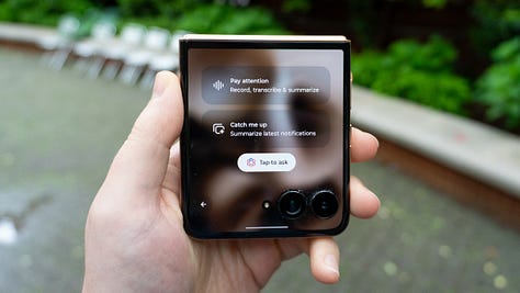 Interface showing Moto AI features on the Motorola Razr Ultra screen.