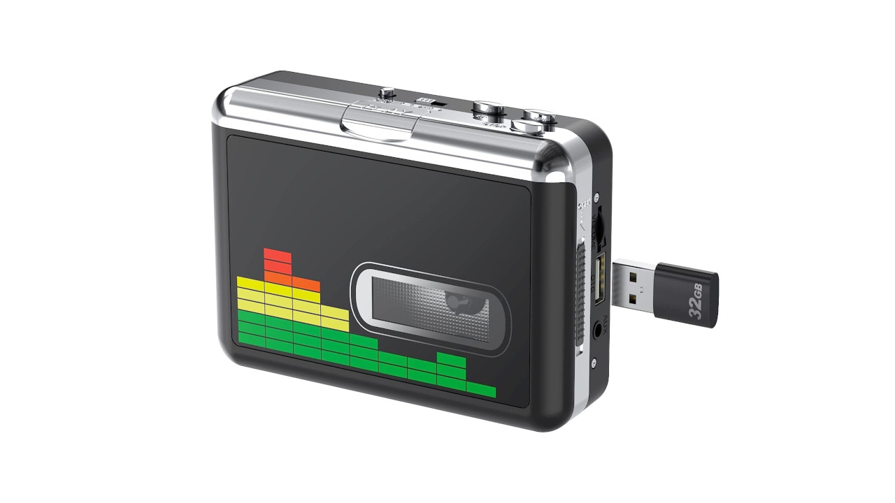A compact black Digitnow! device used for converting cassette tape audio into MP3 files.
