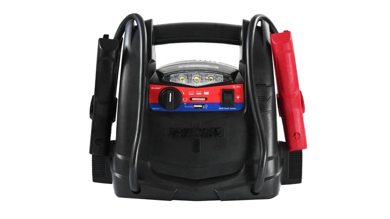 A Duralast portable jump starter unit on a plain background
