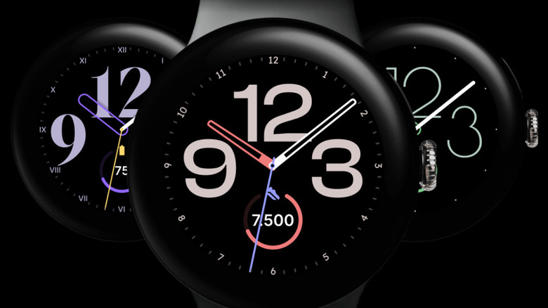 Close-up of the Typograph watch face showing artistic analog hands and modern digital typography.