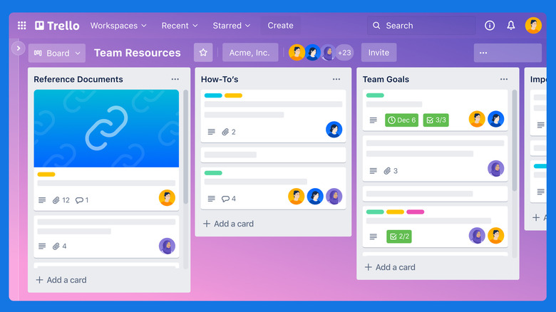 A Trello board showing organized task cards across different stages of a workflow.