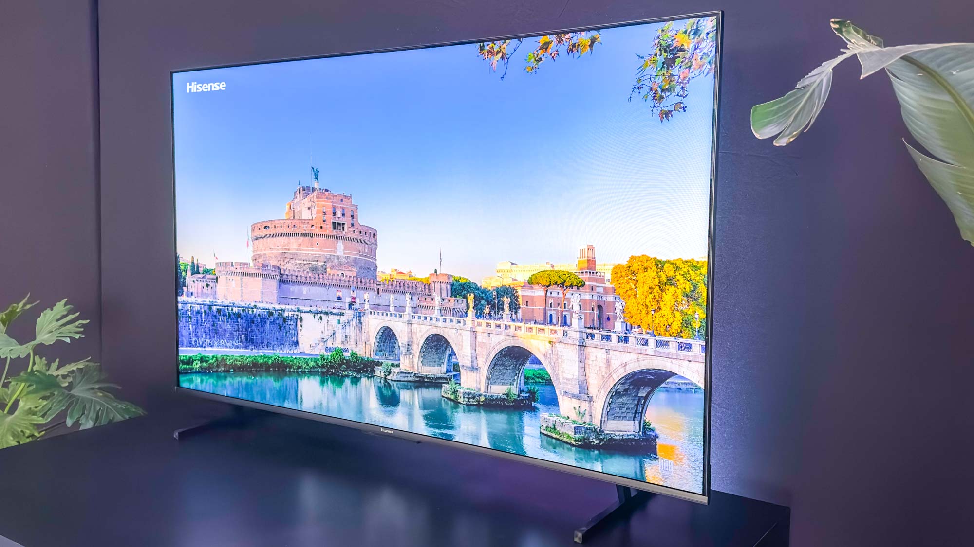 A front view of the Hisense U8K Mini LED TV showing its slim bezels and high-quality display panel.