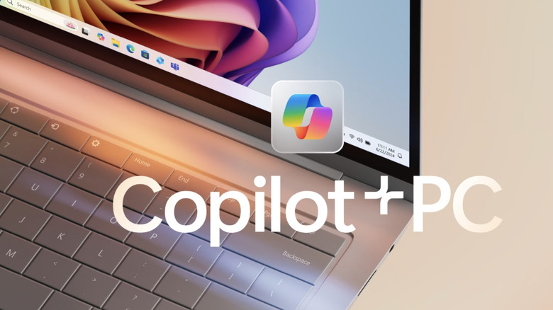 Abstract digital illustration representing Copilot+ AI capabilities on a laptop.