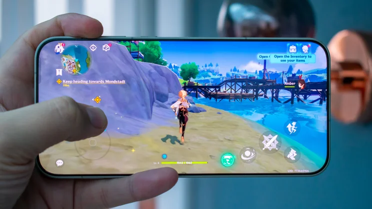 A graphically intensive mobile game running smoothly on the OnePlus 15 screen.