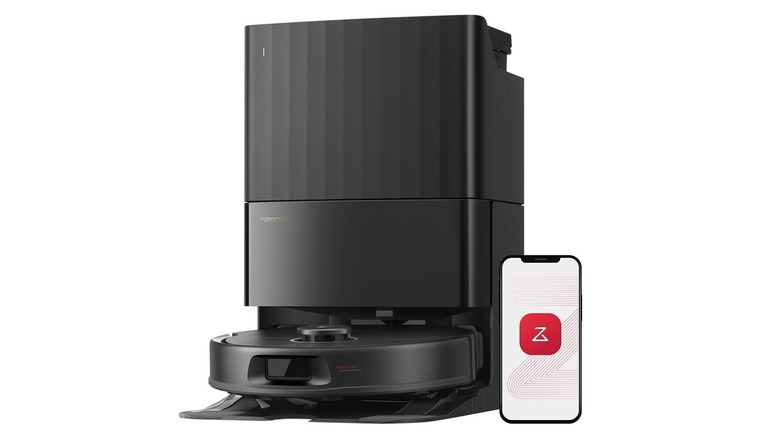 The Roborock Qrevo S5V robot vacuum and its white docking station.