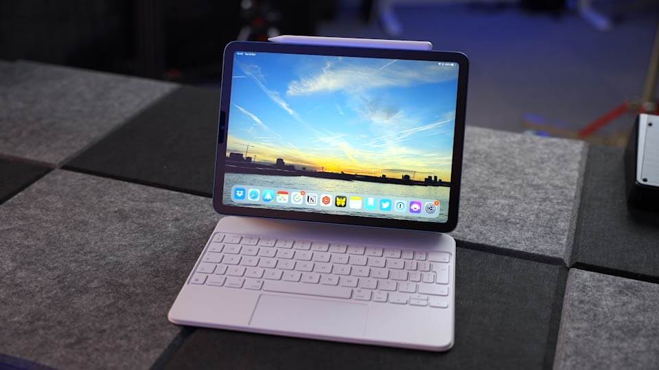 An M3 iPad Air shown with a keyboard case as a versatile workspace solution.