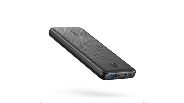 Side profile of the Anker PowerSlim 10K showing its thin design.