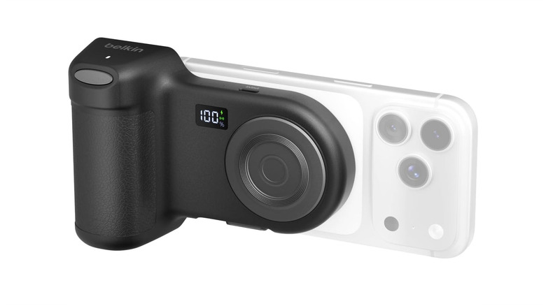 The Belkin Stage PowerGrip accessory designed for comfortable smartphone photography.
