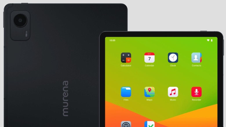 3D renders of the Murena Volla Tablet from multiple angles.