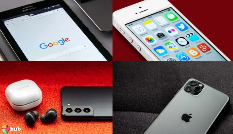 Collage of mobile processor chips highlighting the competition between Apple's A-series and Snapdragon.