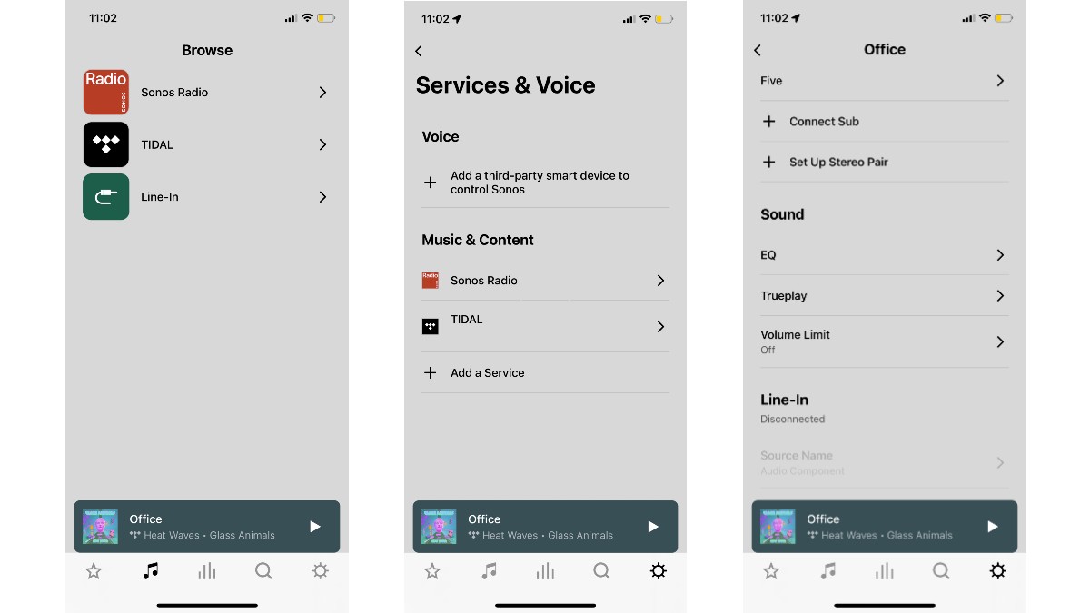 A smartphone displaying the Sonos S2 application interface.
