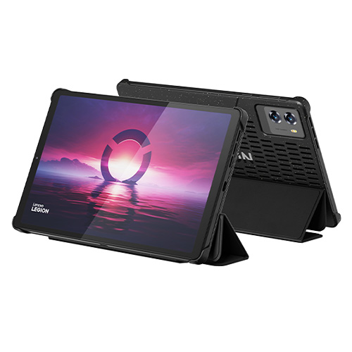 Square product render of the Lenovo Legion Tab highlighting its slim bezels and gaming-centric design.