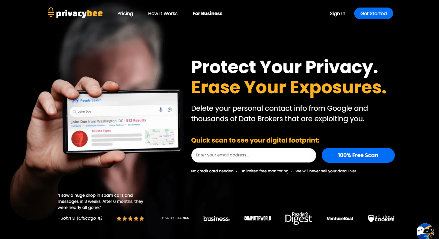 Dashboard overview of the PrivacyBee service for digital footprint monitoring.