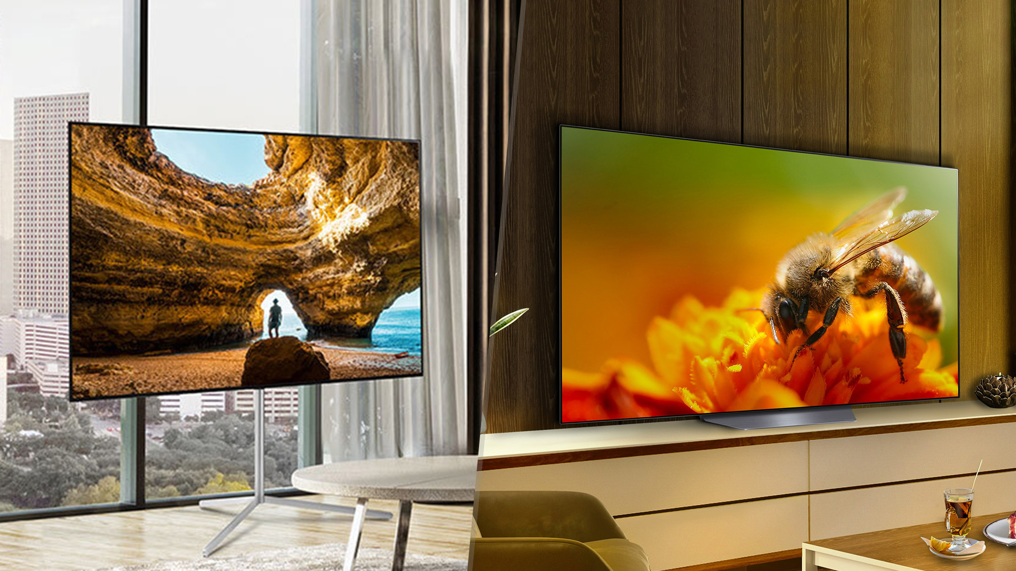 Side-by-side comparison image of the LG B3 and LG B4 OLED TVs.
