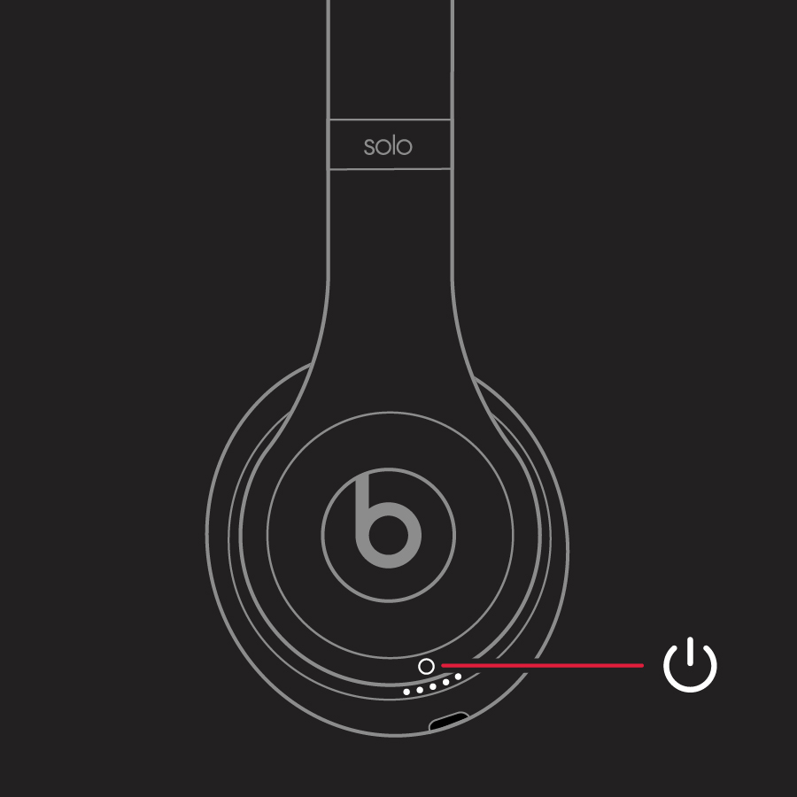 Technical diagram illustrating the power button and the 5-light LED Fuel Gauge on the right earcup.