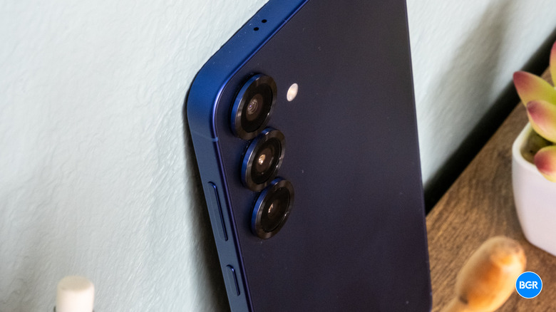 Close-up of the Samsung Galaxy S25 Plus triple camera array.