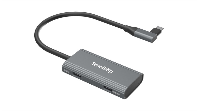SmallRig 4-in-1 USB-C hub showing multiple ports for external storage and power.