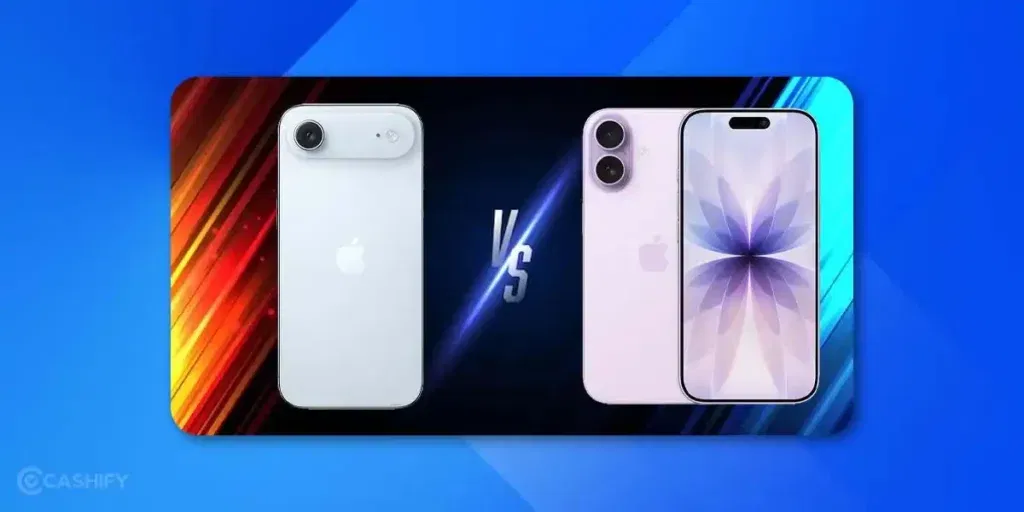 A side-by-side comparison of the iPhone 17 and iPhone Air rear camera layouts.
