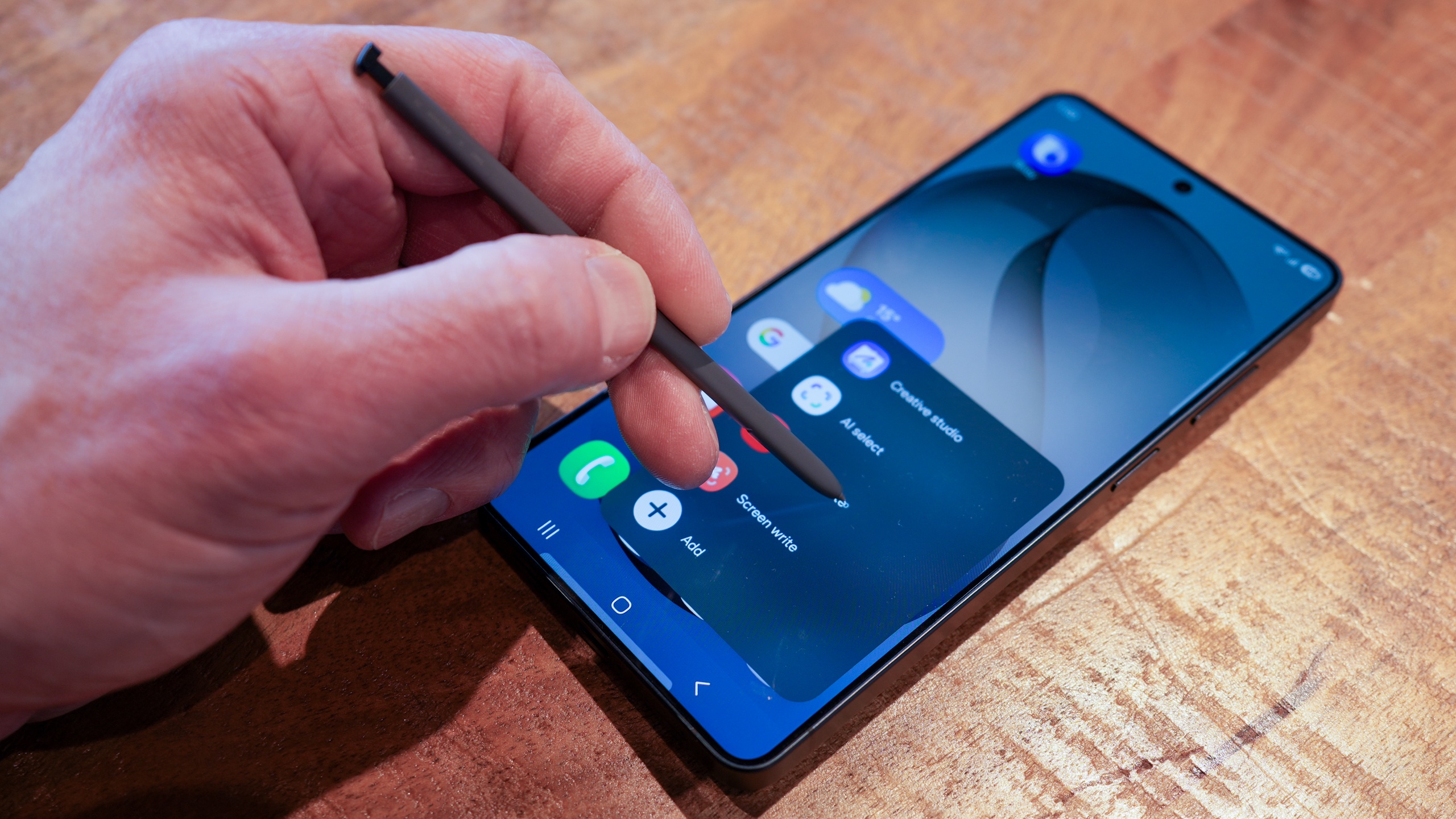 Close-up of the Samsung Galaxy S26 Ultra featuring the built-in S Pen stylus.