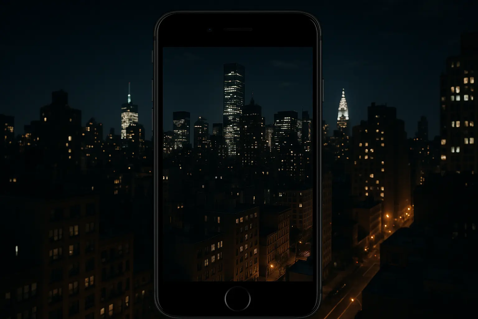 Side-by-side comparison of three different smartphone photos taken in a dark night-time street setting.
