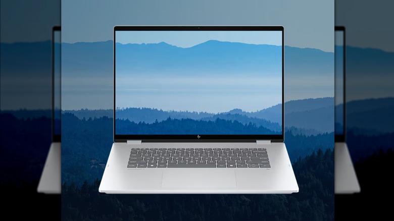 Promotional photo of the HP OmniBook 7 Flip 16-inch laptop showing its versatile 2-in-1 form factor.