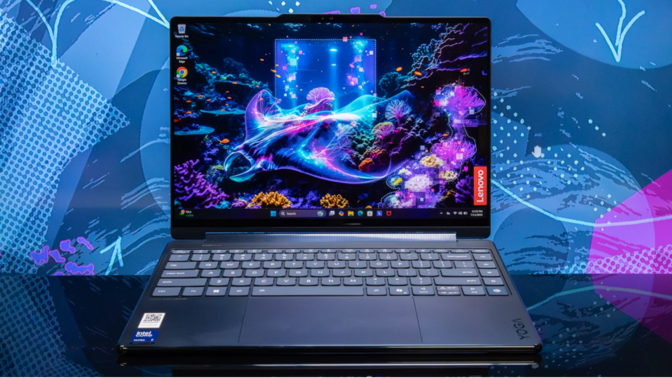 The Lenovo Yoga 9i 2-in-1 Aura Edition laptop.