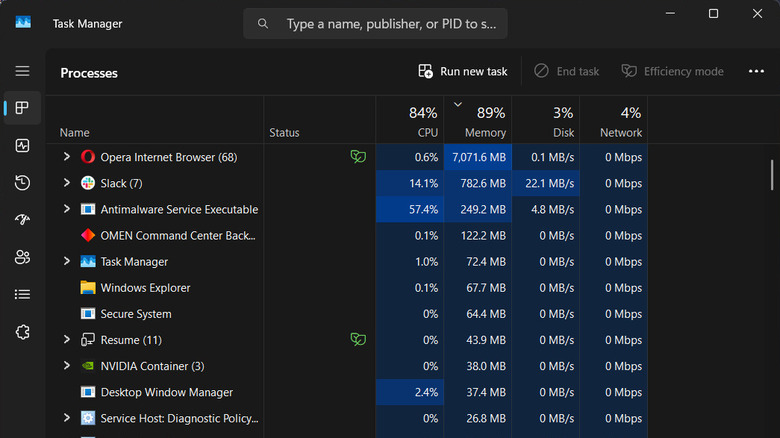 A Windows Task Manager screenshot highlighting high memory and CPU usage across multiple processes.